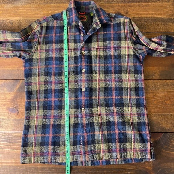Vintage Boston Traders Blue Brown Plaid Heavyweight Flannel Shirt Shacket Small - Picture 8 of 8